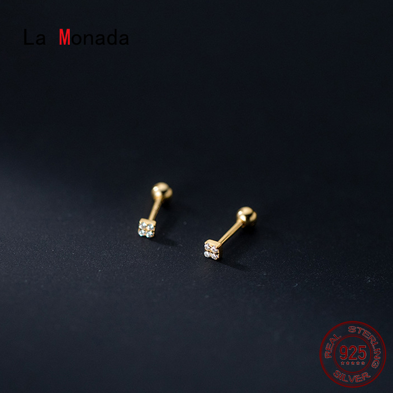 La Monada Geometrie Quadratische Ohrstecker 925 Sterling Silber 925 Kleine Silberohrringe für Frauen Silber durchbohrt Mädchen Schraubenmutter