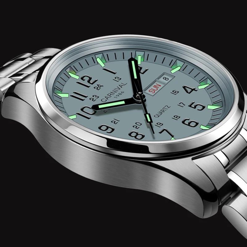 CARNIVAL marque de luxe montre hommes montres à Quartz aiguilles lumineuses étanche solide en acier inoxydable hommes horloge Relogio Masculino 8638