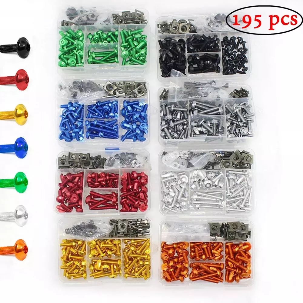 195PCS/Set Motorcycle Universal CNC Full Fairing Bolt Kits Bodywork Screws For BMW Kawasaki Honda Yamaha SUZUKI Pit Dirt Bike