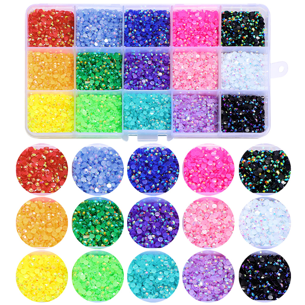 15000 Stück 3mm AB Jelly Nagelrhinestones Harz Flache Rückseite Bunte Glitzer-Charms Zubehör DIY 3D Nagelkunst Dekorationen Strass