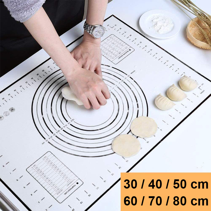 Alas giling adonan silikon ukuran besar, alas giling adonan permukaan tidak lengket dengan timbangan dapur memasak kue lembar Oven Liner