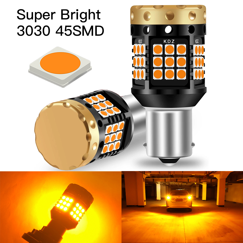 2 Buah 1156 BAU15S PY21W BA15S P21W Tidak Ada Kesalahan Lampu Sinyal Belok Flash T20 7440 W21W Bohlam LED Canbus Lampu Mobil 2200K Amber 12V