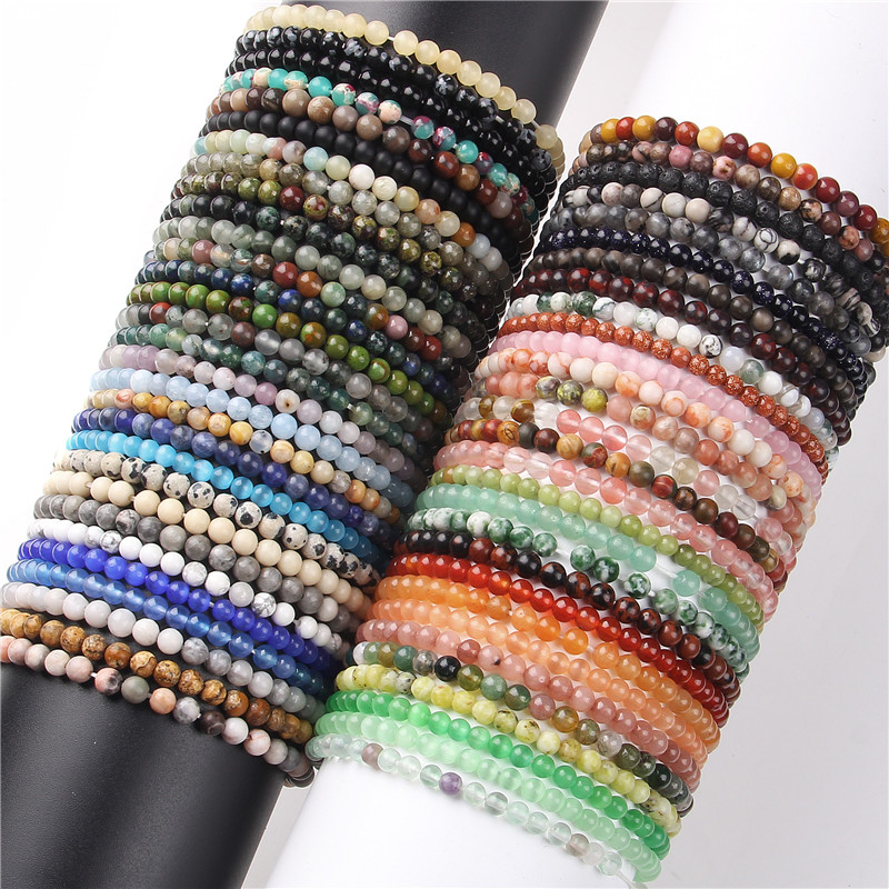 4mm Chakra Perlen Energie Armband Natürliche Runde Achate Onyx Stein Stretch Armband Armreifen für Frauen Männer Handgemachte Yoga Schmuck