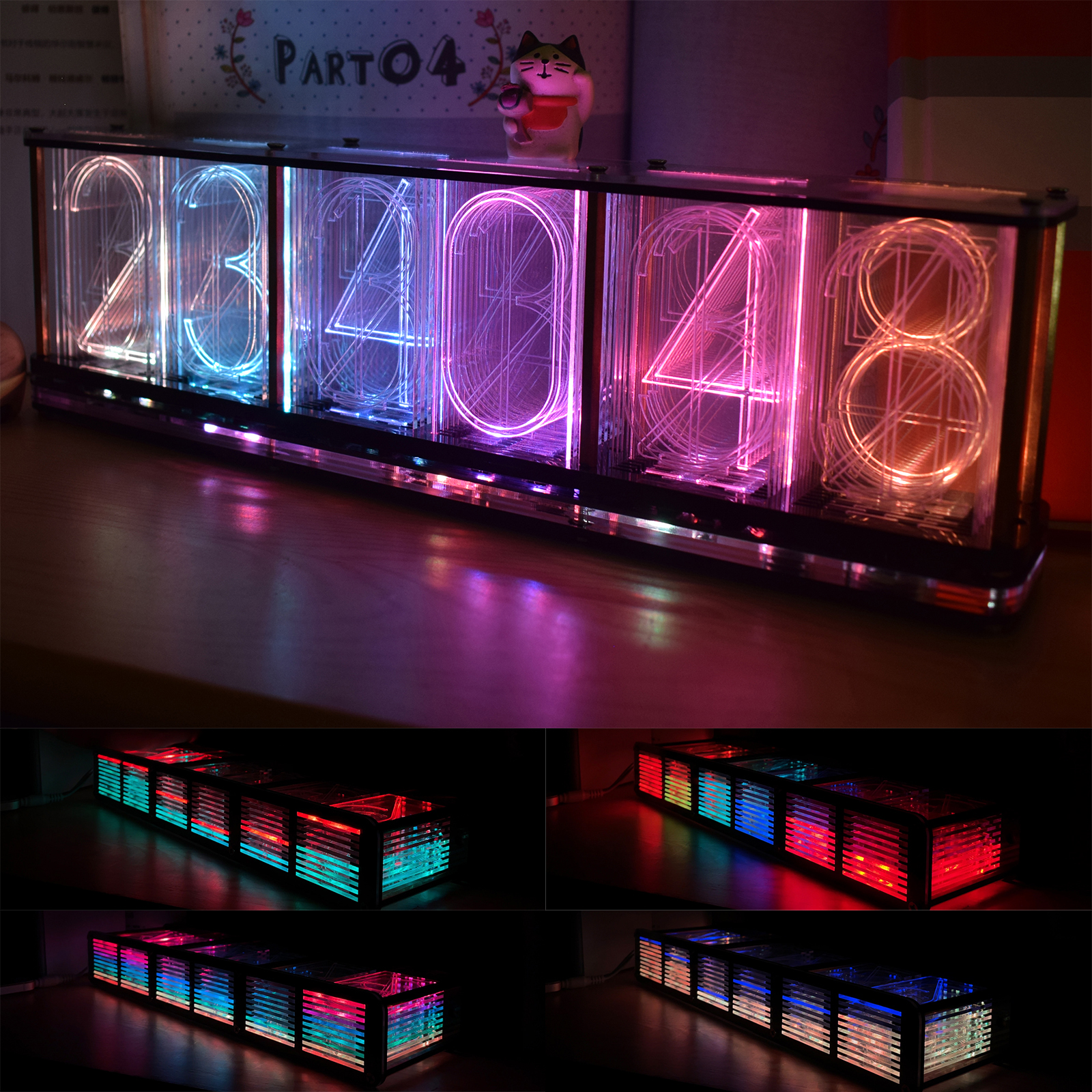 【New】Large Size Classic Analog Glow Tube Desktop Clock Music Spectrum Analyzer Full Color LED Rainbow DIY Kit