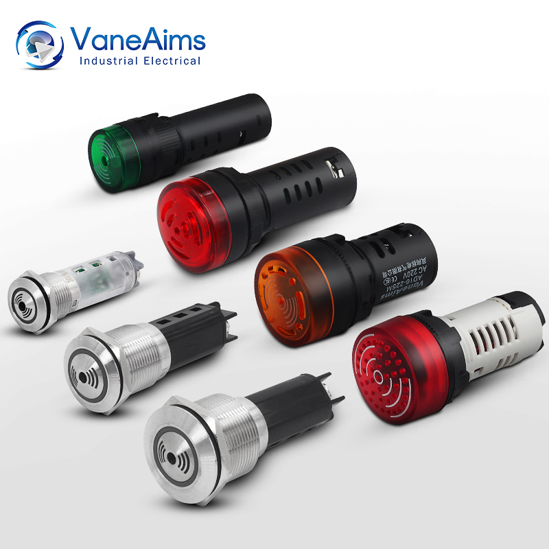 Dispositif d'avertissement sonore et lumineuse clignotante, 110V VaneAims LED étanche 22mm FXB16-22SM 12v 24v 220v, Buzzer métallique 16mm 19mm