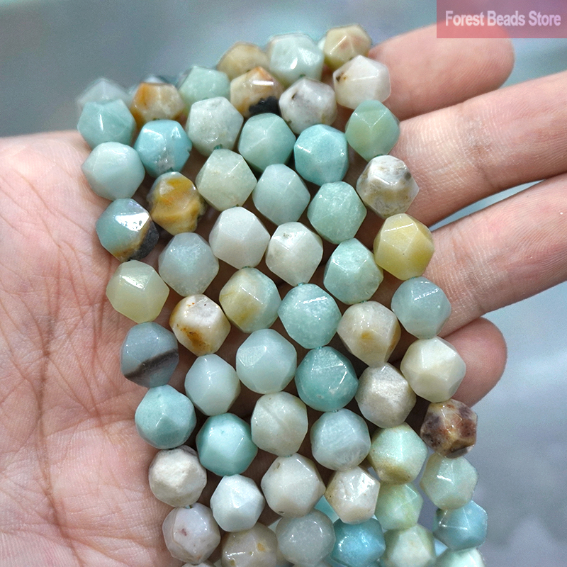anillo hombre joyero colgantes manualidades Espaciadores de amazonita variados facetados de piedra Natural, cuentas sueltas, accesorios de pulsera de dijes DIY para la fabricación de joyas de 14 ", hebra de 6, 8 y 10MM