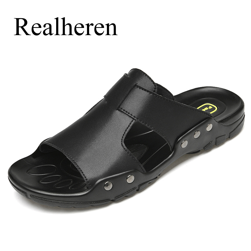 Sandal Slide Kulit Pria Musim Panas Ukuran Besar 50 51 52 Sepatu Kasual Sandal Lembut Hitam Pantai Luar Ruangan Mode Baru Datar 2021