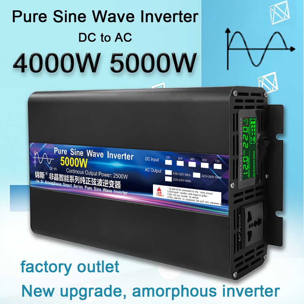 Falownik 12V 220V 2000W 3000W 4000W 5000W 24V Dc do 110V AC Czysta fala sinusoidalna Konwerter napięcia 12 220 Moc Samochodowy mikro falownik LCD