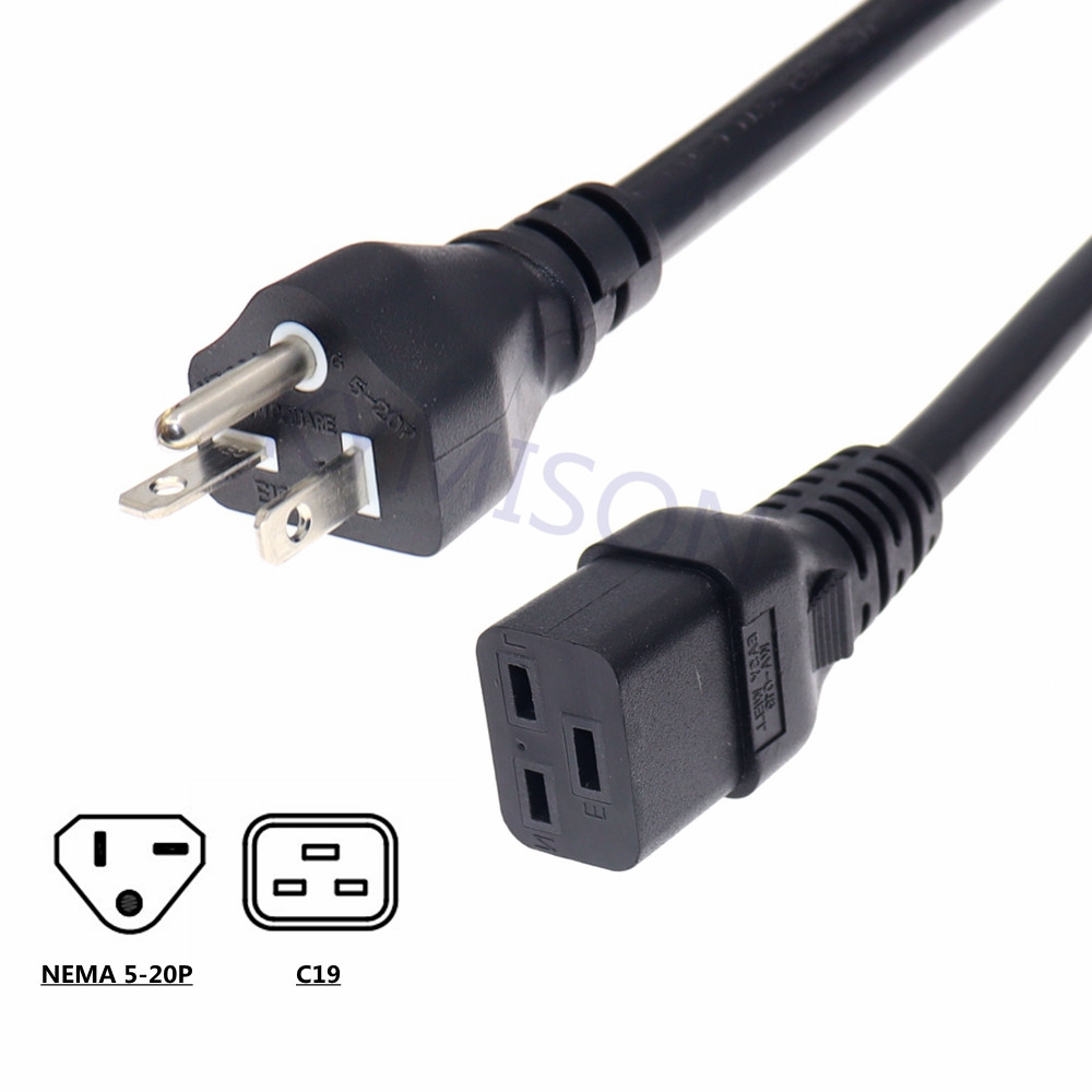 Cable de alimentación EE. UU. NEMA 5-20P a IEC C19 SJT 20A 125V, Cable de extensión de computadora de alta resistencia americana, línea de alimentación de 12AWG, 1,8 m(6 pies)