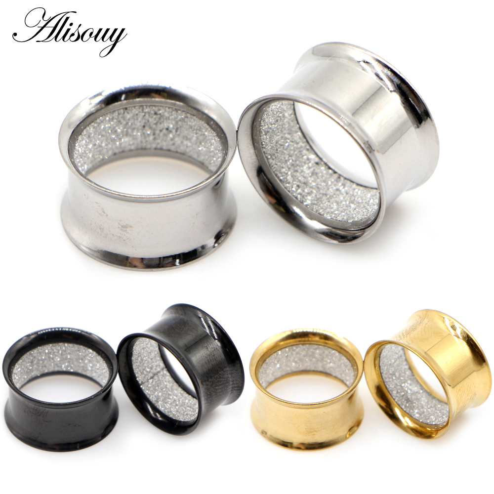 Alisouy 2 pièces en acier inoxydable intérieur mat givré jauges d'oreille extenseur civières boucles d'oreilles bouchons Tunnels Piercing bijoux de corps