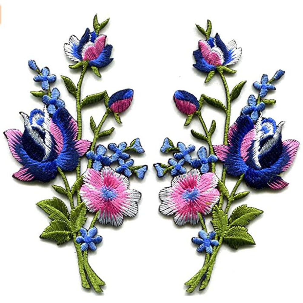 1 paio di rose rosa blu coppia di fiori bouquet floreale Boho applicazioni ricamate toppe termoadesive novità