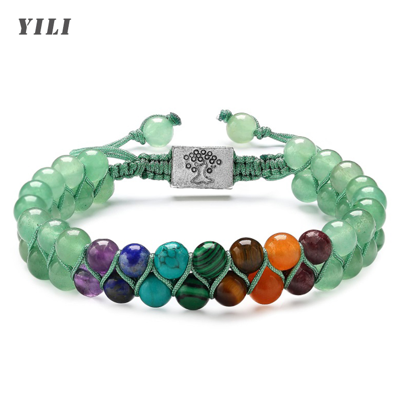 Bracelet de méditation yoga à 7 chakras, perles de pierres naturelles, double couche, pierres précieuses, bracelet anti-stress pour femmes