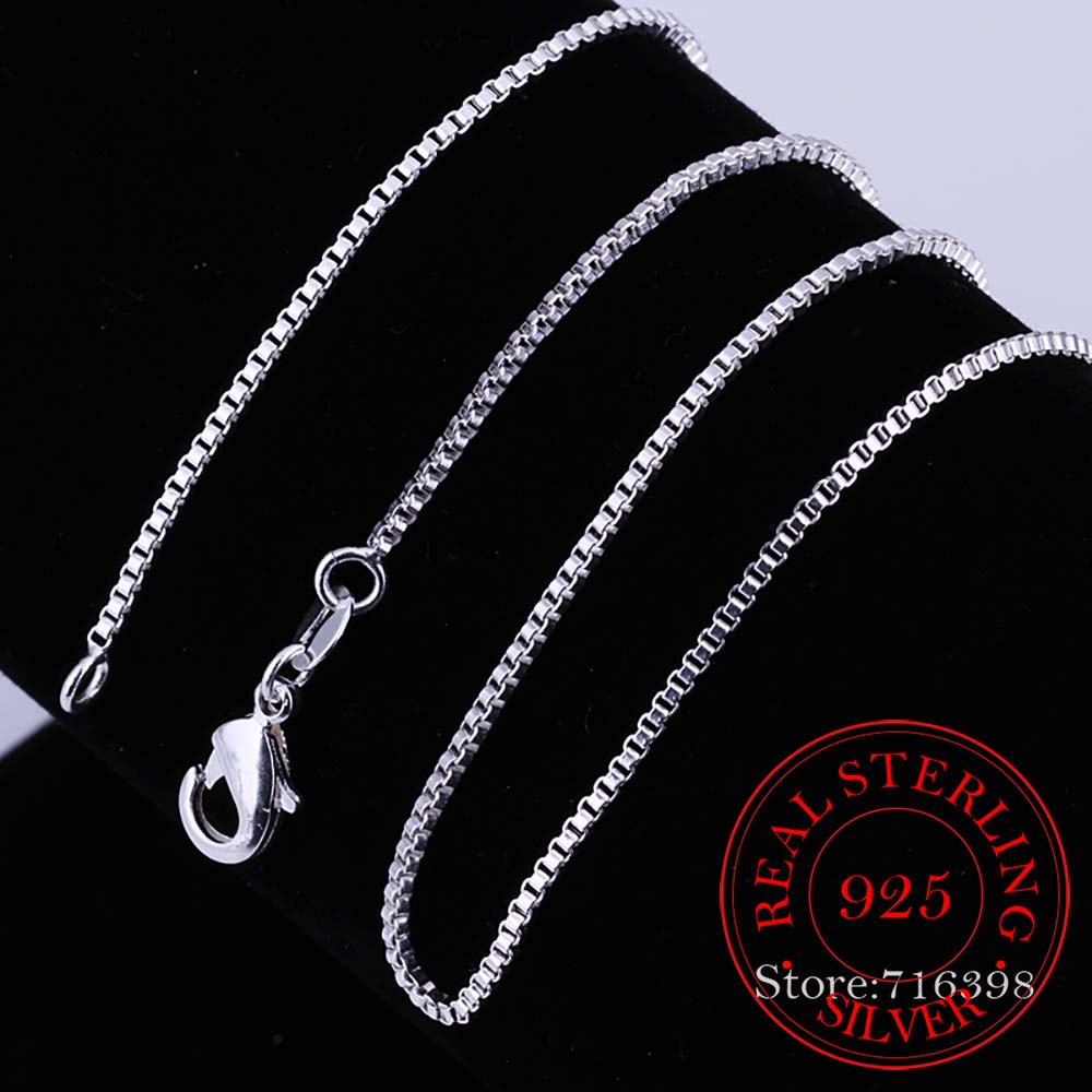 1/1, 5/2MM 40cm-60CM fino Plata de Ley 925 auténtica collar de cadena de caja delgada mujeres niñas niños joyería kolye collares collier