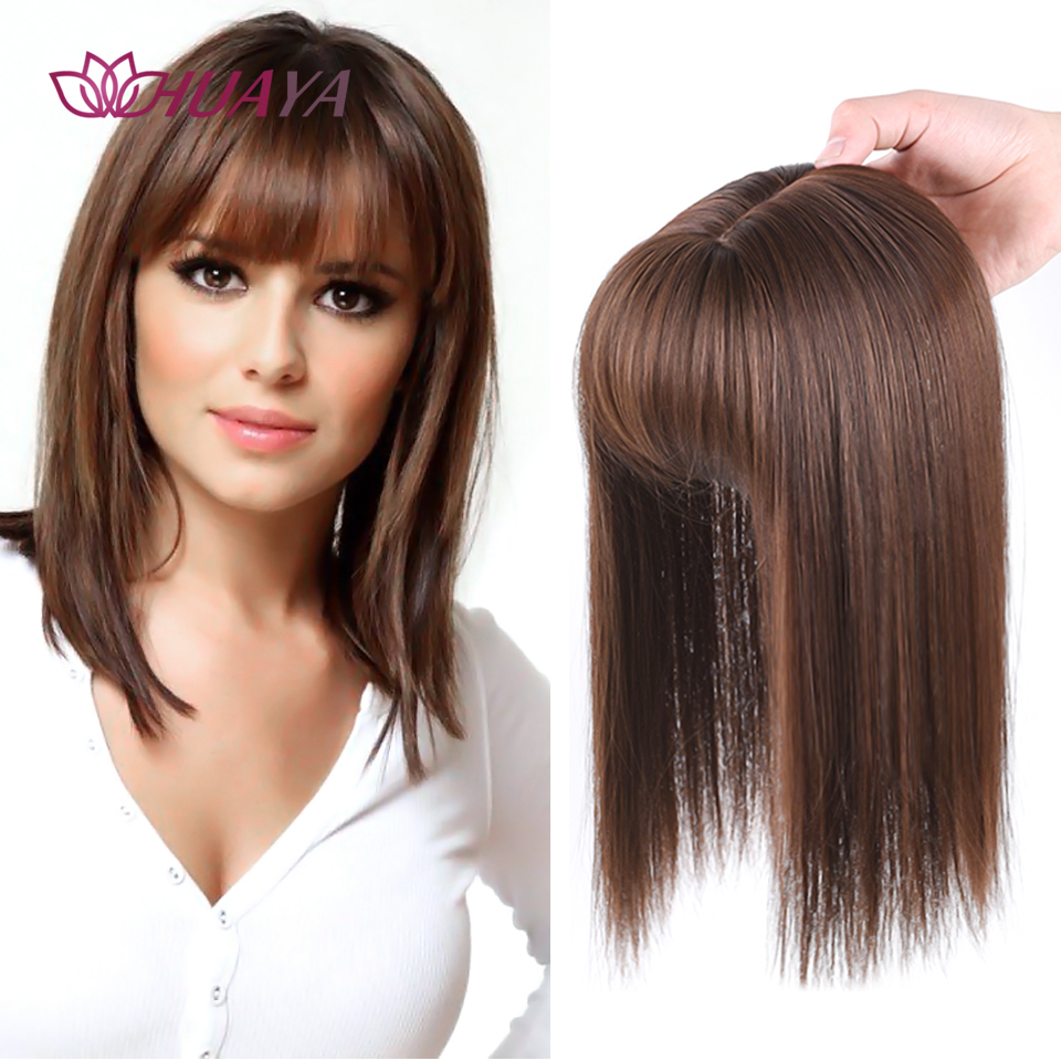 Huaya topper peça de cabelo invisível sem costura longa reta peruca franja clipe sobrecarga natural invisível substituição capa cabelo branco