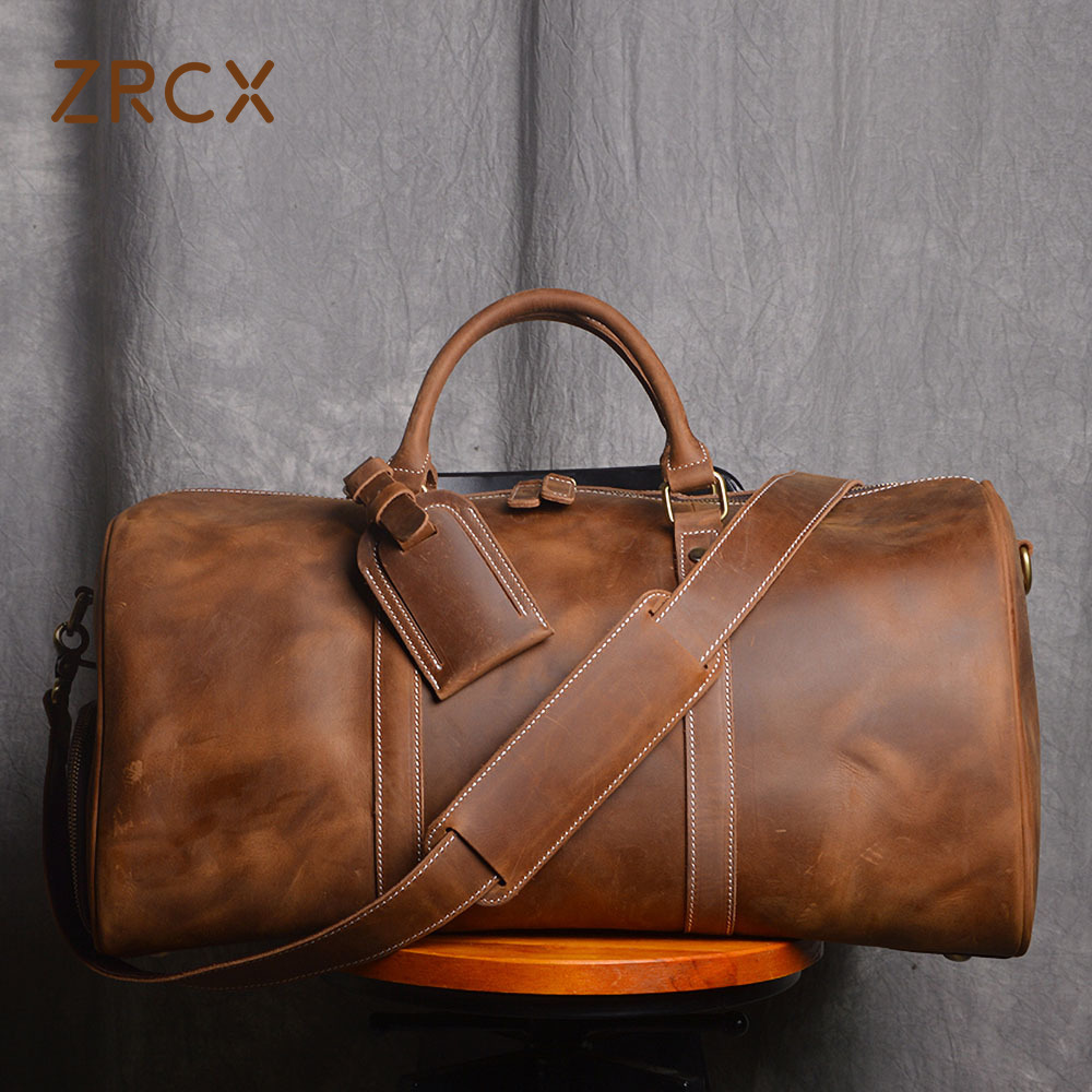 ZRCX Vintage Tay Nam Túi Hành Lý Du Lịch Geunine Da Dung Tích Lớn 1 Vai Messenger Dành Cho Laptop 15 Inch