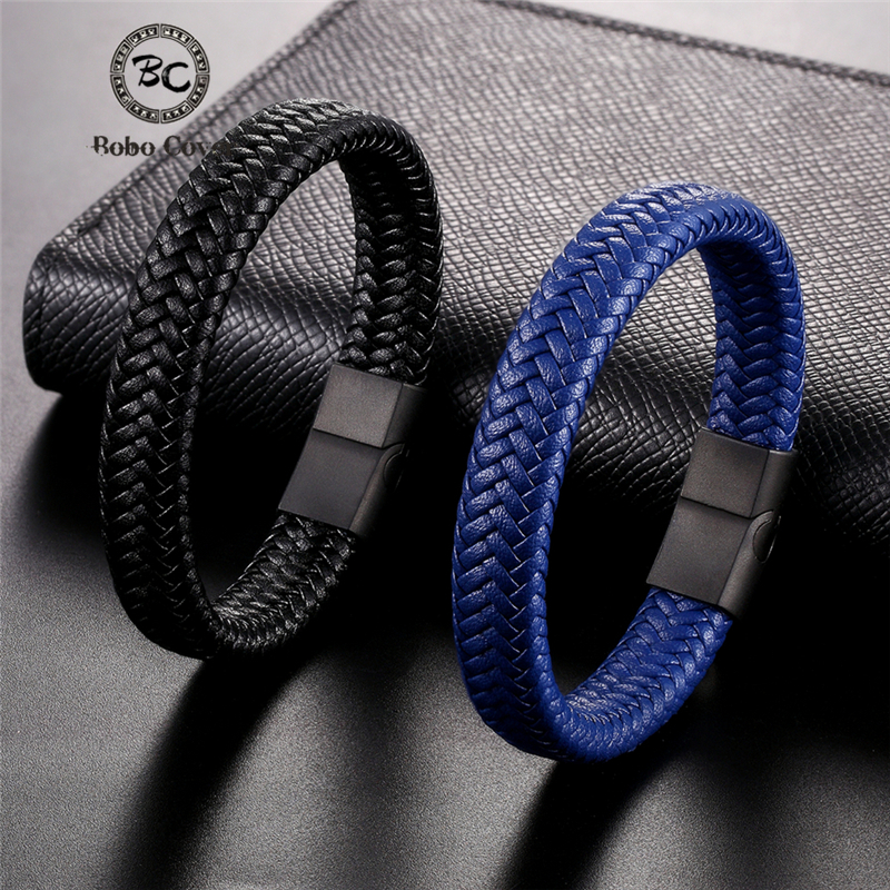 ผู้ชายคลาสสิกเครื่องประดับของแท้สายข้อมือหนังไทเทเนียมสีดำเชือก Magnetic Clasp สายรัดข้อมือสำหรับของขวัญเครื่องประดับชาย