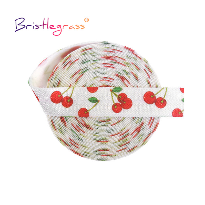 BRISTLEGRASS 2 5 10 jardów 5/8 "15 mm Wiśniowy nadruk Składana elastyczna taśma FOE Spandex Satynowa opaska do włosów Opaska na głowę Sukienka Szycie Wykończenie