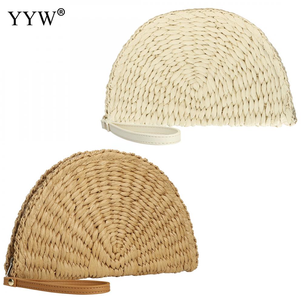 Straw Handmade สานกระเป๋าคริสต์มาสของขวัญของแข็งกระเป๋าหญิง Clutches สีกากีฤดูร้อน Bohe Beach กระเป๋าสตางค์โทรศัพท์กระเป๋า