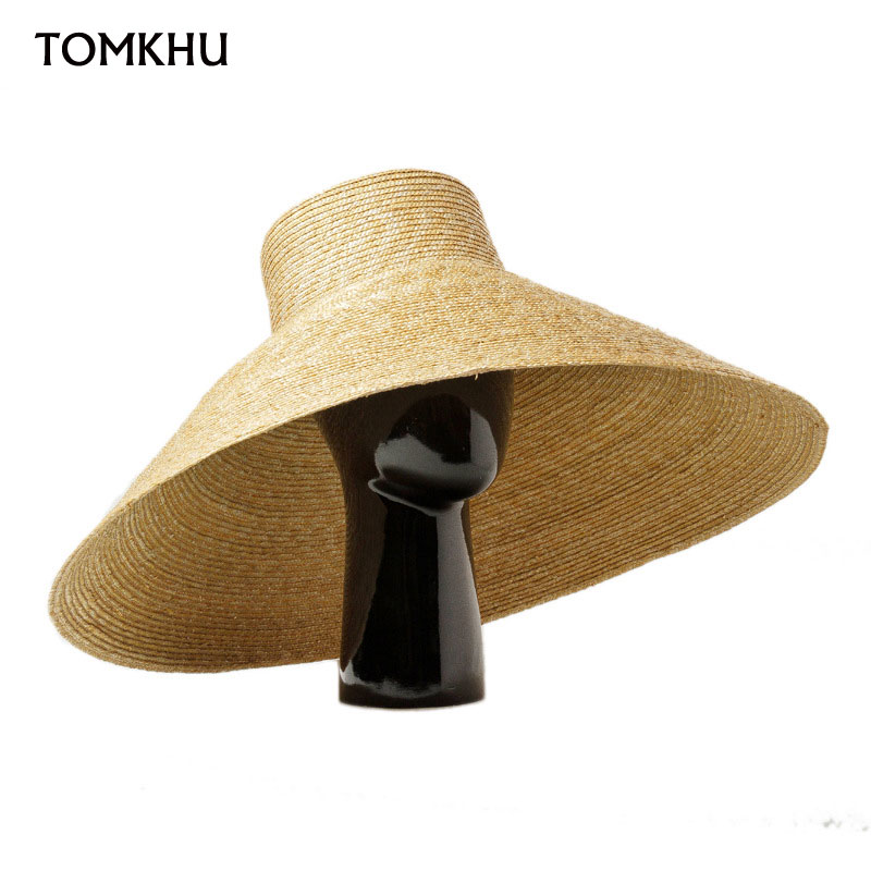 25Cm Nieuwe Mode Handgemaakte Plus Grote Rand Modellering Stro Zon Hoeden Vrouwen Vrouwelijke Hoge Kwaliteit Strand Hoeden Grote Uv emmer Hoed Geschenken