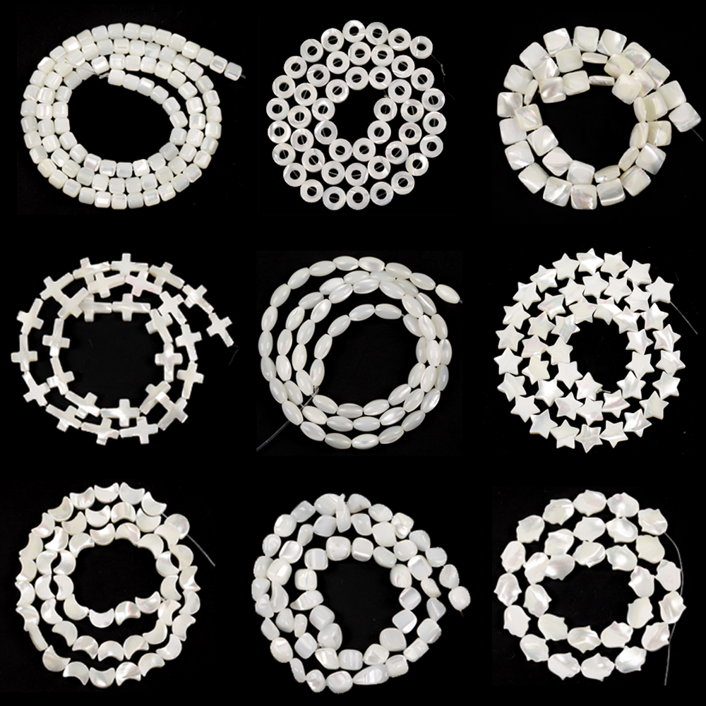 Natuurlijke witte schelp parelmoer kralen vierkante ronde ster kruis schelp ketting armband accessoires voor sieraden maken diy