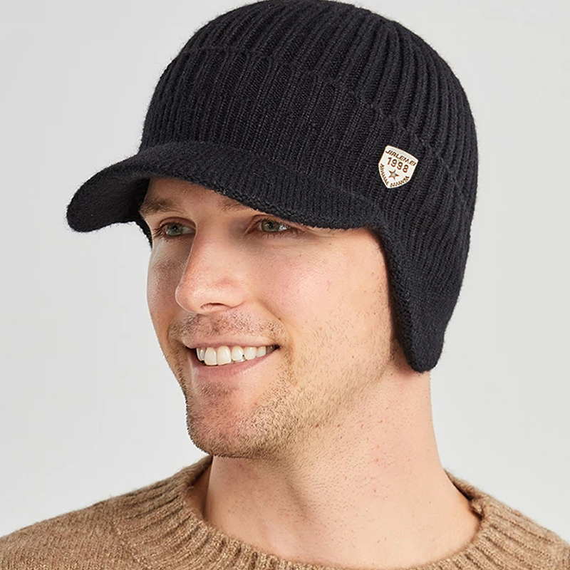 Chapéu de malha de inverno masculino ao ar livre ciclismo proteção de ouvido calor boné de pico casual moda chapéu de sol bombardeiro chapéus 56-61cm