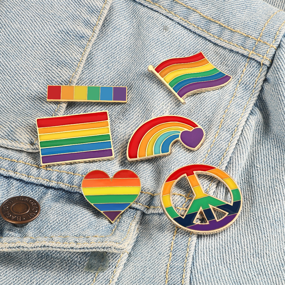 Bandeira lgbt arco-íris coração broche paz e amor esmalte pinos saco de roupas lapela pino gay lésbica orgulho ícone crachá unissex jóias presente