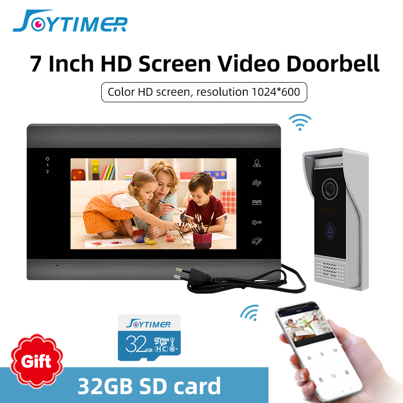 Видеодомофон Joytimer Tuya Smart Home, устройство для обнаружения движения, 7-дюймовый экран, поддержка удаленной разблокировки, SD-карта, подарок