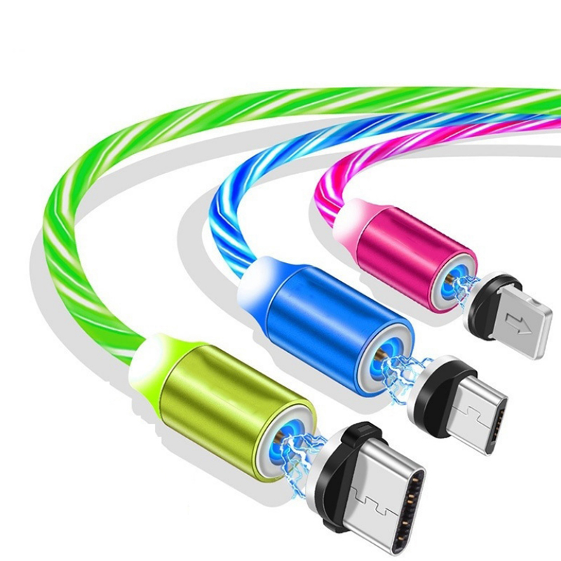 Magnetic Cable Flowing Light LED Micro USB Cable for Samsung Type C Charging for Xiaomi Huawei Magnet Charger Cord