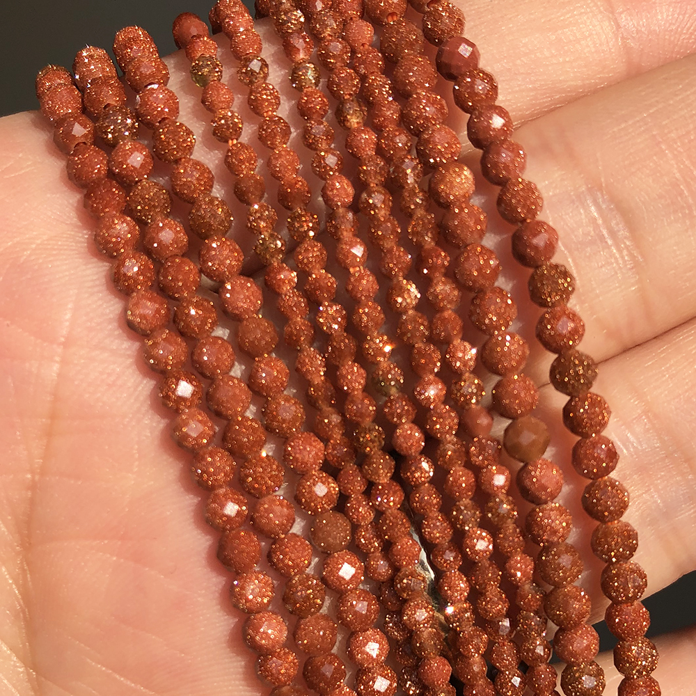 Natursteinperlen 2, 3, 4 mm, facettierte Goldfarbe, Sand-Edelstein, lose Distanzperlen für Schmuckherstellung, DIY-Armband, Ohrringe, Zubehör