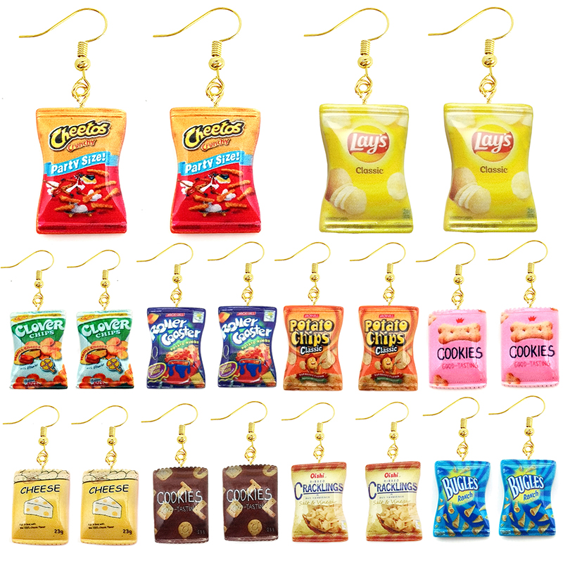 Brinco para mulheres gota de resina feito sob encomenda artesanal bonito meninas presente eardrop engraçado batatas fritas queijo chips comida lanches