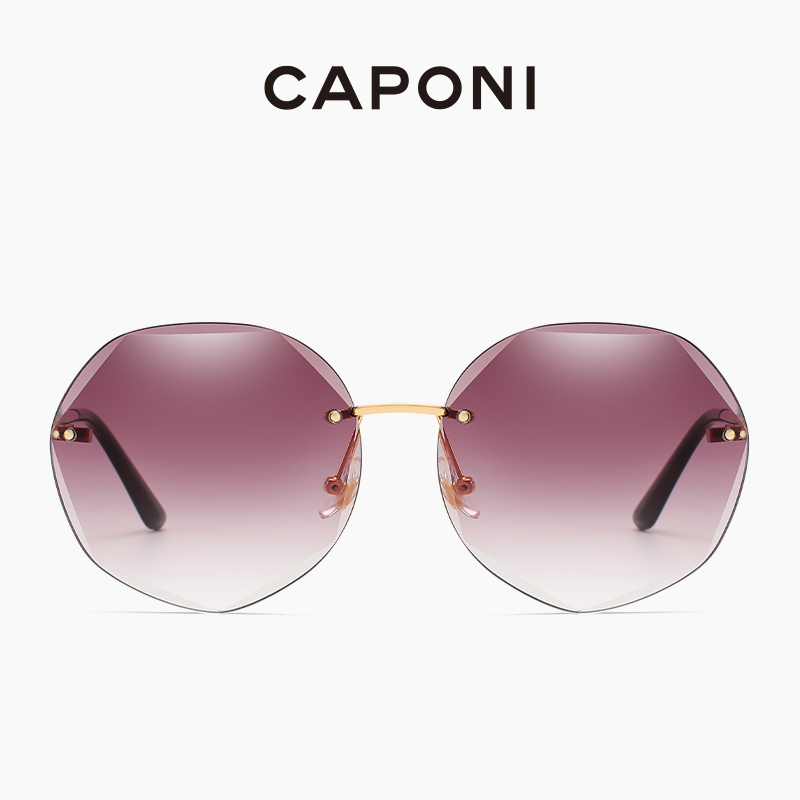 CAPONI Round Rimless Sun Glasses Women Retro Fashion Sunglasses Diamond Cutting Lens Gradient Gilrs Eyewear Accessory CP2107