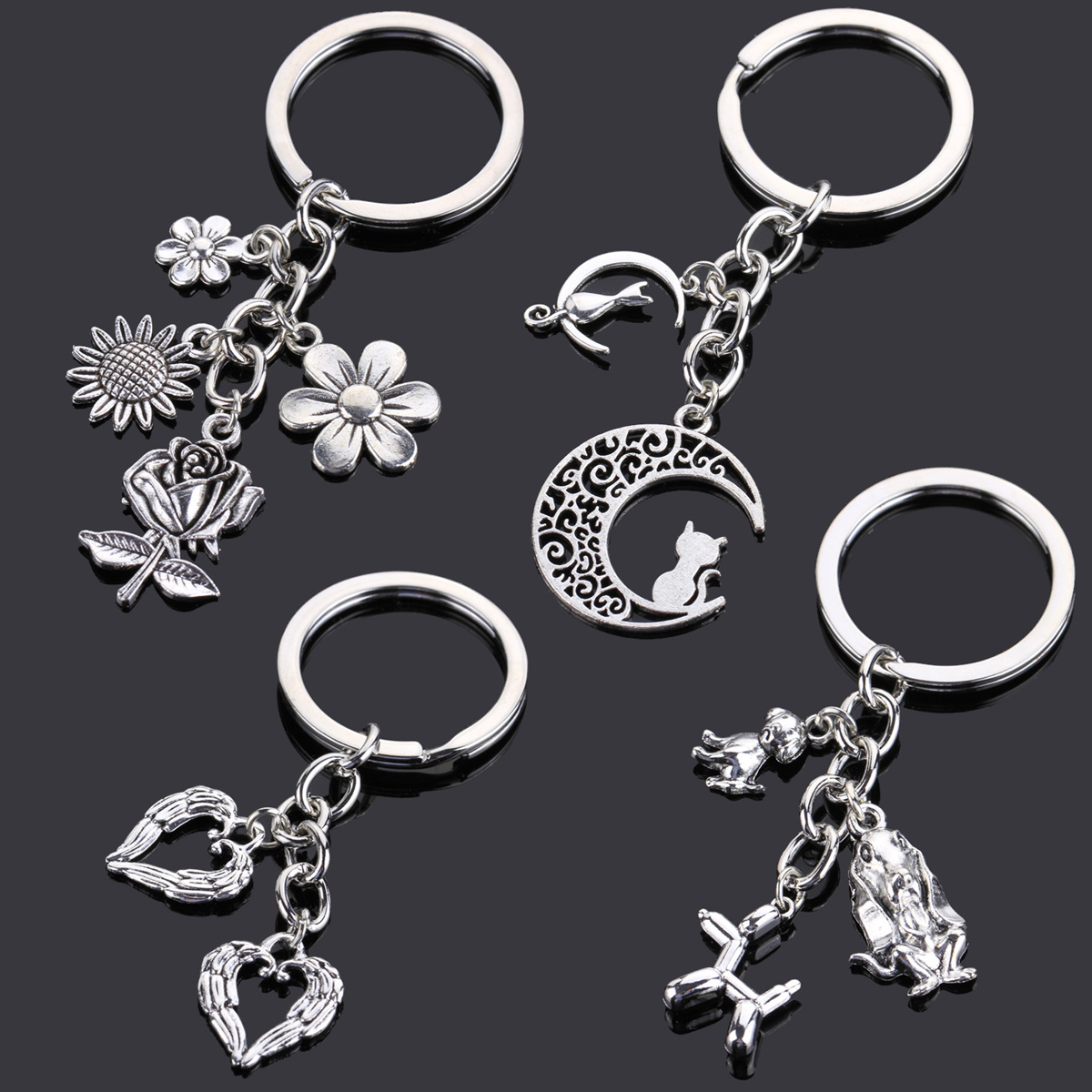 Liefde Hart Sleutelhangers Voor Vrouw Man Hond Kat Autosleutelhanger Vleugel Boze Oog Pistool Mode-sieraden Hanger Vriend Originele Huwelijksgeschenken