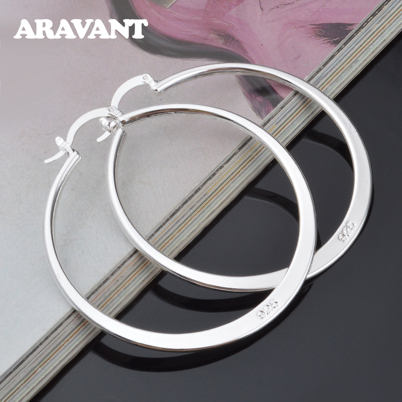 Aravant 925 perak 55MM anting bulat datar untuk wanita mode hadiah perhiasan