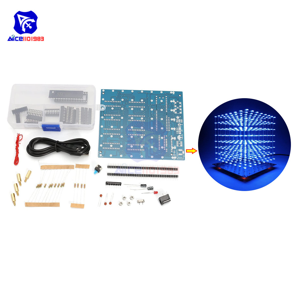 diymore 4 Color Available 8x8x8 3D LED Cube Light DIY Kit Squared LED for Electronic Toy Learning Suit Red Blue Green Yellow LED