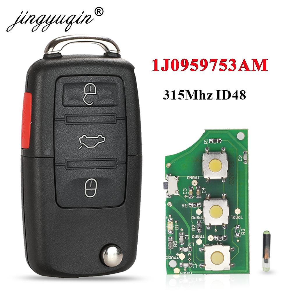 Jingyuqin 1J0959753AM kluczyk samochodowy z pilotem dla VW Beetle Golf Passat Jetta 315Mhz ID48 1J0 959 753 5FA008399-30 2000-2006 brelok