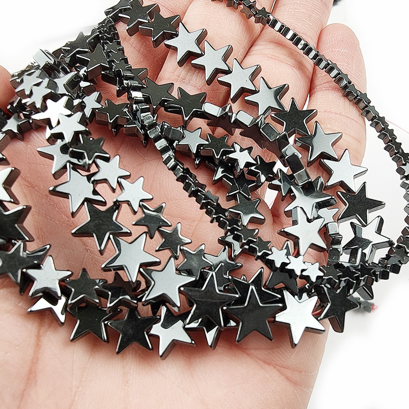 YHBZRET 4 6 8 10 mm natürliche flache Sterne schwarzer Hämatit-Stein Spacer lose Perlen für Schmuckherstellung DIY Armband Halskette Erkenntnisse