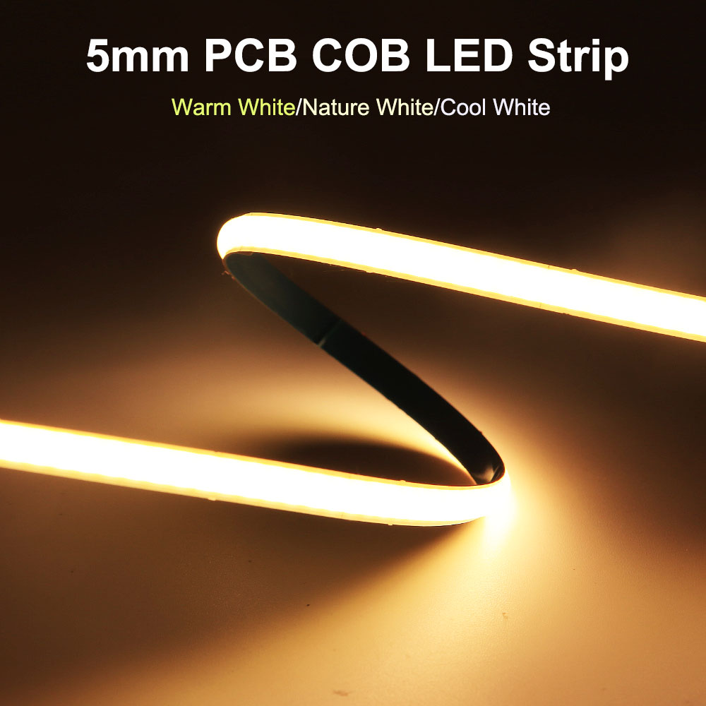 Tira de luces LED COB de 5mm 384LEDs/M FOB Flexible de alta densidad DC12V/24V barra de luz blanco frío cálido 3000K 4000K 6000K para iluminación decorativa
