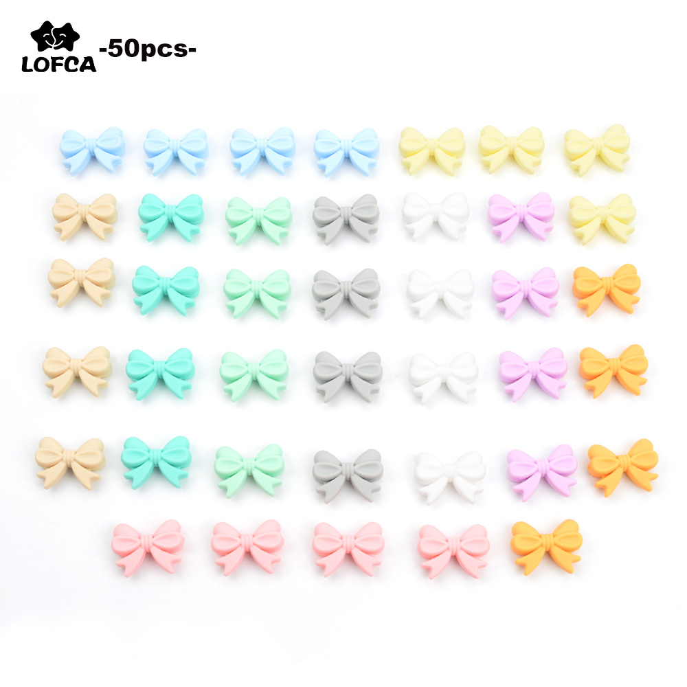 LOFCA Bowknot silikon Beads 50 pcs/lot kalung berwarna-warni membuat perhiasan kalung gelang gantungan kunci perhiasan aksesoris