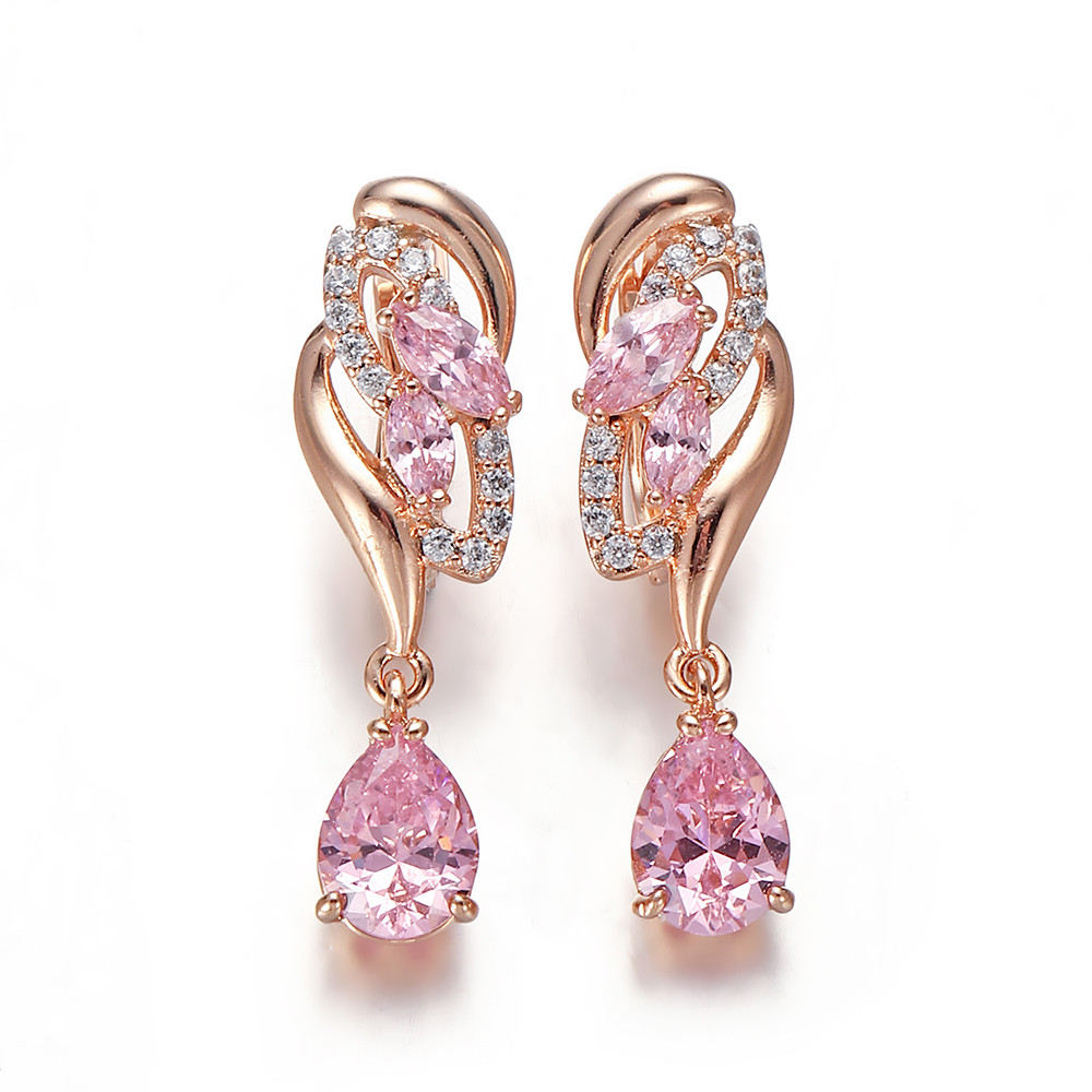 Hanreshe-Boucles d'oreilles pendantes en or rose pour femme, boucle d'oreille en cristal, bijoux fantaisie, accessoires de fête, cadeau pour femme, qualité, cubique, contre-indiqué, document