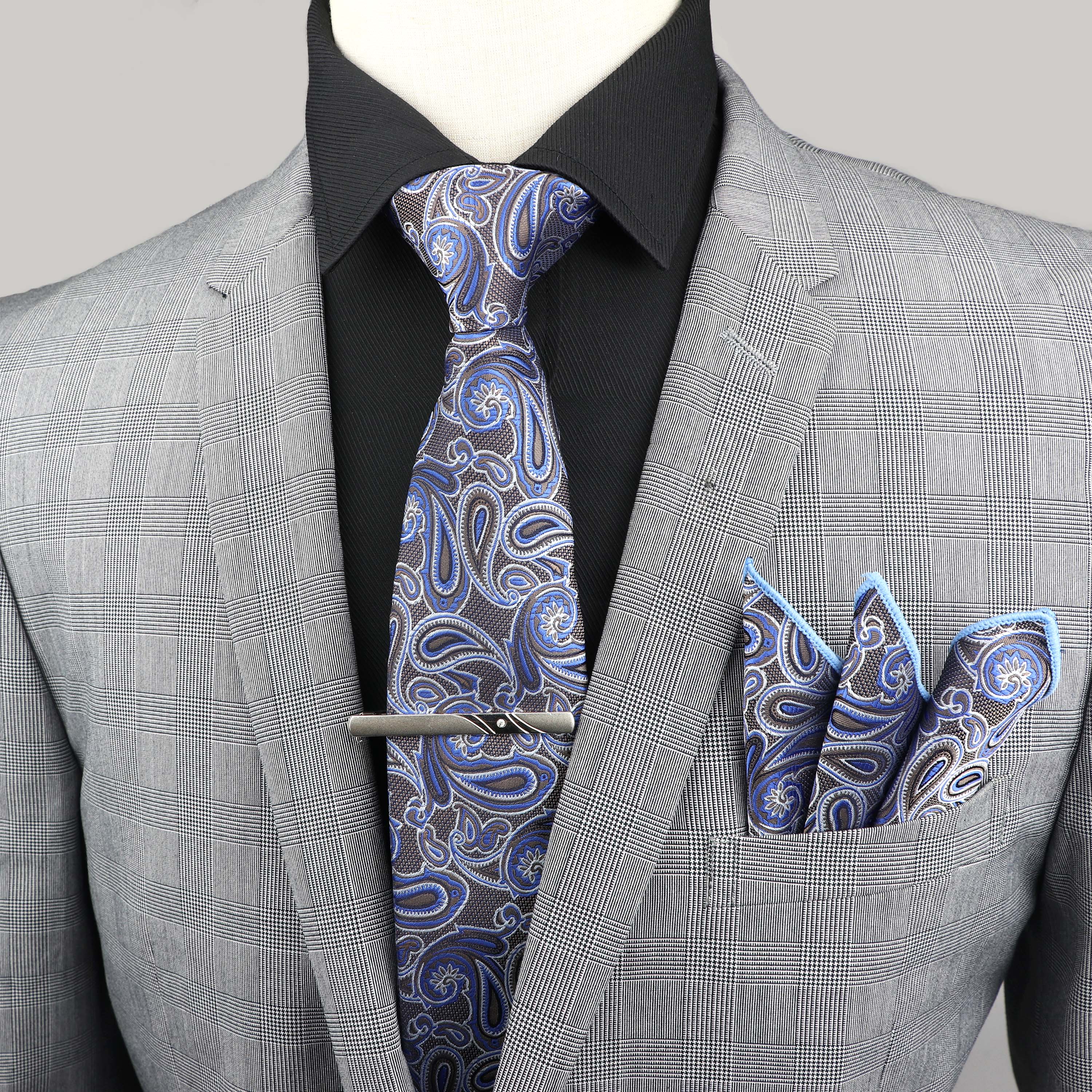 Nieuwe Mode Paisley Mannen Tie & Clip Set Pocket Plein Voor Wedding Formele Zaken Rood Blauw Geel Jacquard Geweven Luxe tie Set