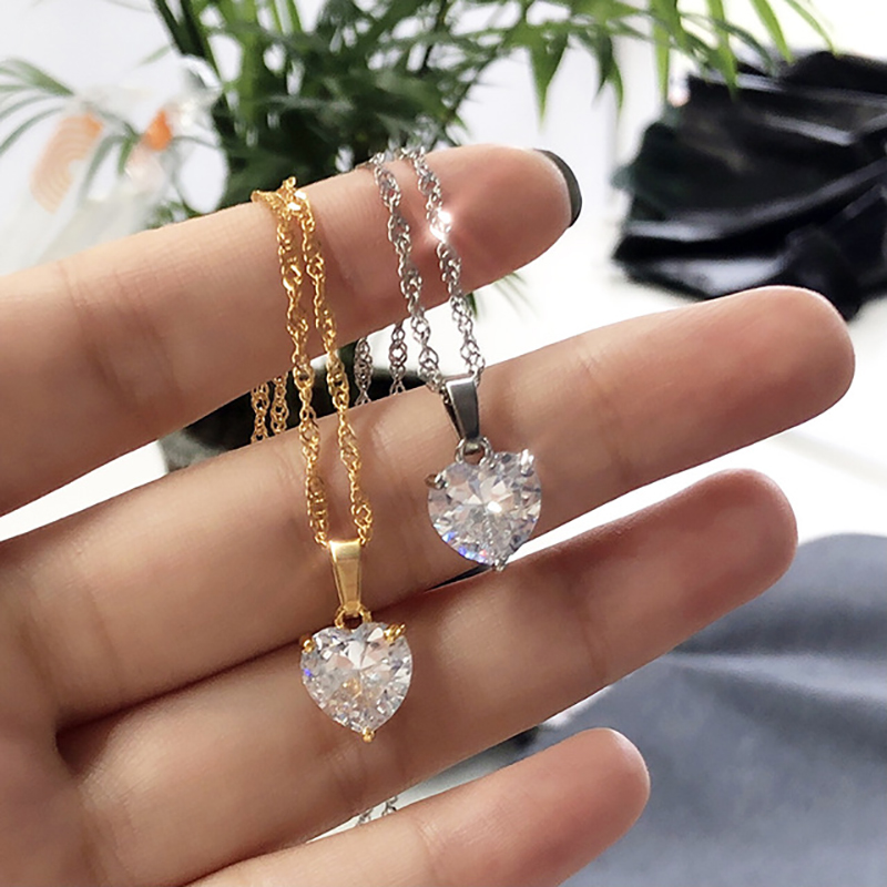 สร้อยคอหัวใจผู้หญิงสแตนเลสสตีลโซ่ชุบทองZirconจี้หัวใจChokerสร้อยคองานแต่งงานBohoเครื่องประดับของขวัญFemme