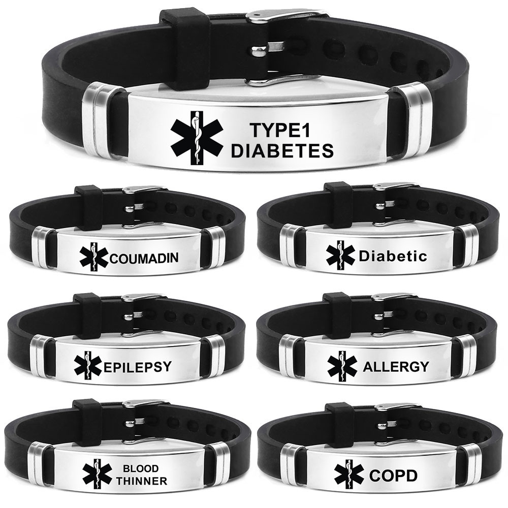 Diabetes Tipe 2 Stainless Steel Life Star Silikon Medis Gelang Diabetes Peringatan Gelang Браслет Браслет Мужской Pulseras