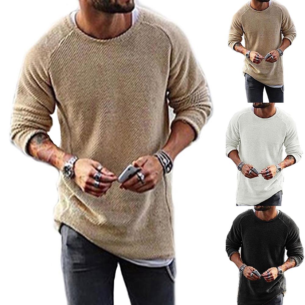 Suéter informal de color sólido para hombre, prendas de punto, cuello redondo, camisa de manga larga, jersey, Top