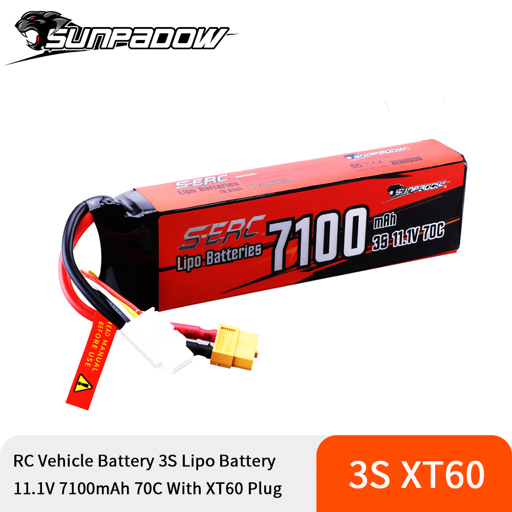 Sunpadow 3S 11,1 V Lipo-Akku 7100 mAh 70 C Softpack mit XT60-Anschluss für RC-Modellfahrzeug, Auto, LKW, Tank, Buggy, Rennen, Hobby