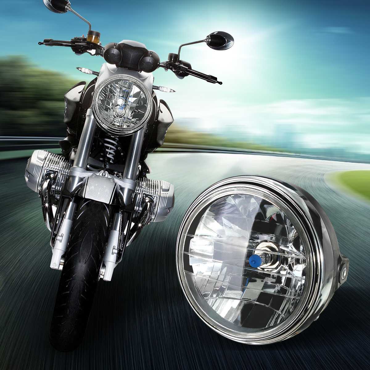 Lampu depan sepeda motor LED 7 inci 35W, lampu depan bulat H4 untuk Honda/Kawasaki/Suzuki/Yamaha gaya baru