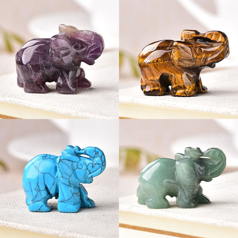 1pc cristal natural rosa quartzo elefante ametista obsidiana animais pedra artesanato pequena decoração para casa presente de natal