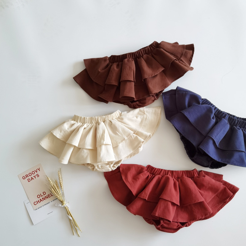 二層フリルレースベビースカートパンツ夏のコットンリネン子供ペチスカート幼児ダンス結婚式服チュチュスカート