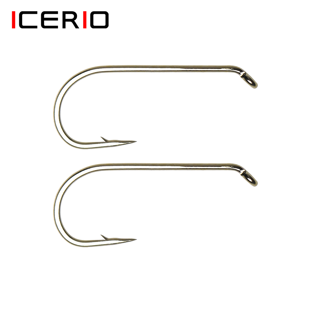 Icerio 500/1000Pcs Fly Koppelverkoop Haak Koolstofstaal Nymph Droge Natte Vliegvissen Haak Down Eye 1X lange Schacht Ronde Bocht
