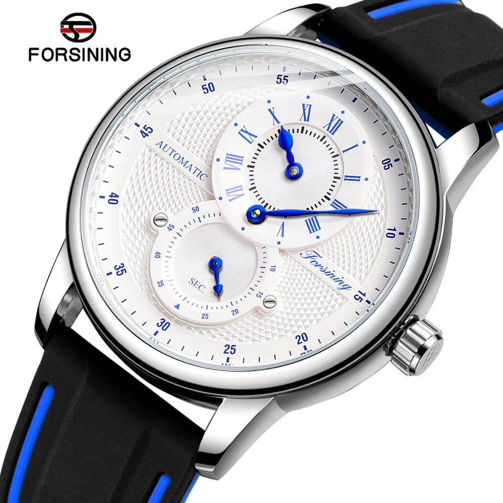 Jam Tangan Pria Jam Tangan Mekanis Transparan Otomatis Dial Jam Biru Putih Gelang Karet Silikon Jam Olahraga Pria Jam Tangan Pria