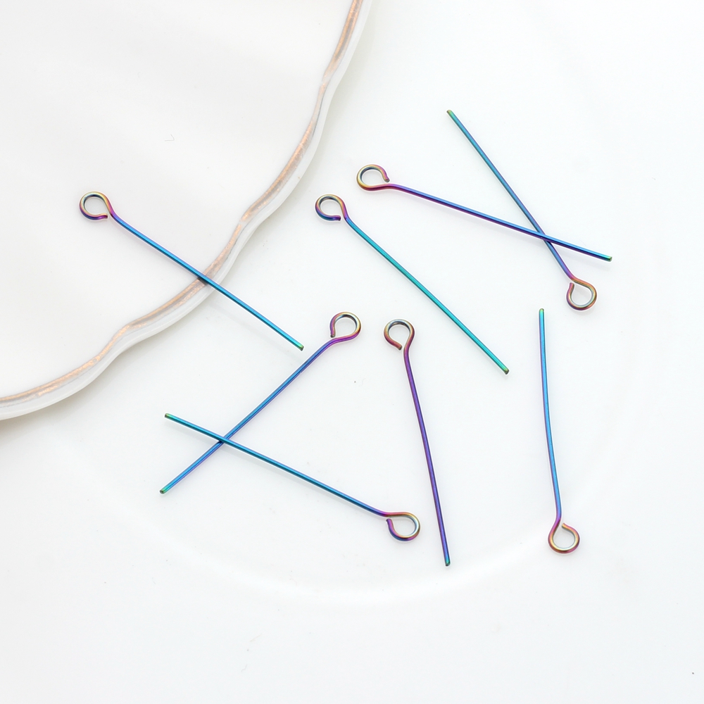 Pasadores de cabeza de ojo de acero inoxidable de Color arcoíris, accesorios de 30MM, 20 unids/lote para hacer joyería de moda DIY